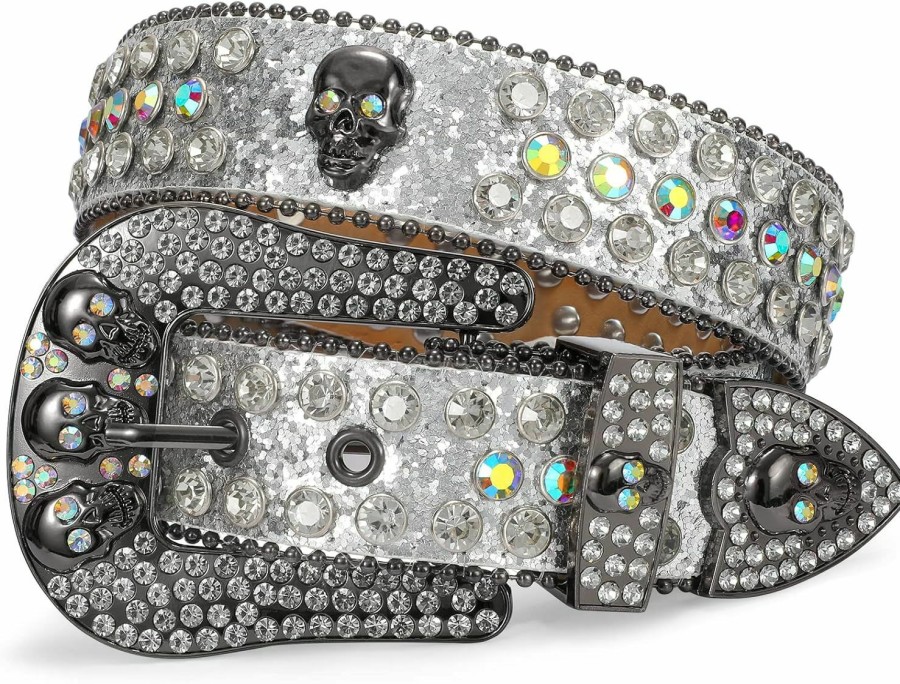 SUOSDEY Suosdey Rhinestone Skull Belt Men Women Bling Stylish Belt Punk Fashion Studded Leather Belt For Jeans Pants Jacket | Belts