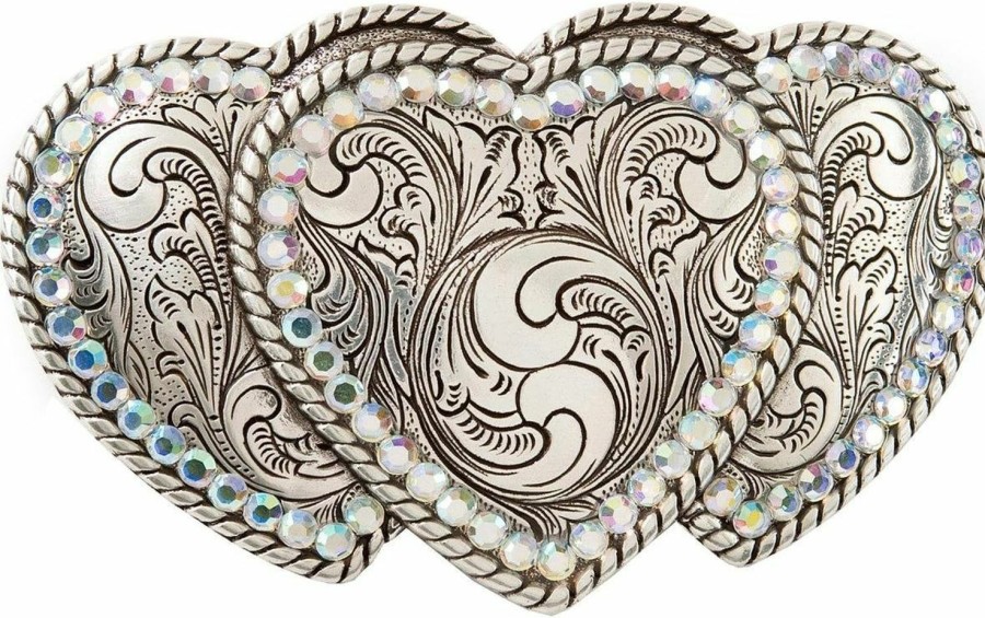 Nocona Belt Co. Nocona Women'S Triple Hearts Belt Buckle, Silver, Os | Belts