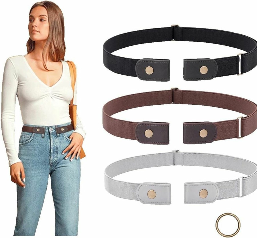 SUOSDEY Suosdey 3 Pieces No Buckle Belts Women Belt, Buckle Free Invisible Elastic Belt For Jeans Pants | Belts