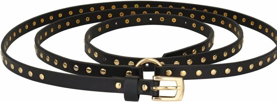 Ayliss Ayliss Women Punk Leather Belt Skinny Studded Thin Waist Belt Casual Rivet Jean Pants Rock Metal Belts | Belts