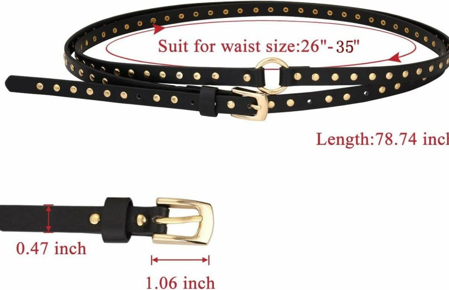 Ayliss Ayliss Women Punk Leather Belt Skinny Studded Thin Waist Belt Casual Rivet Jean Pants Rock Metal Belts | Belts