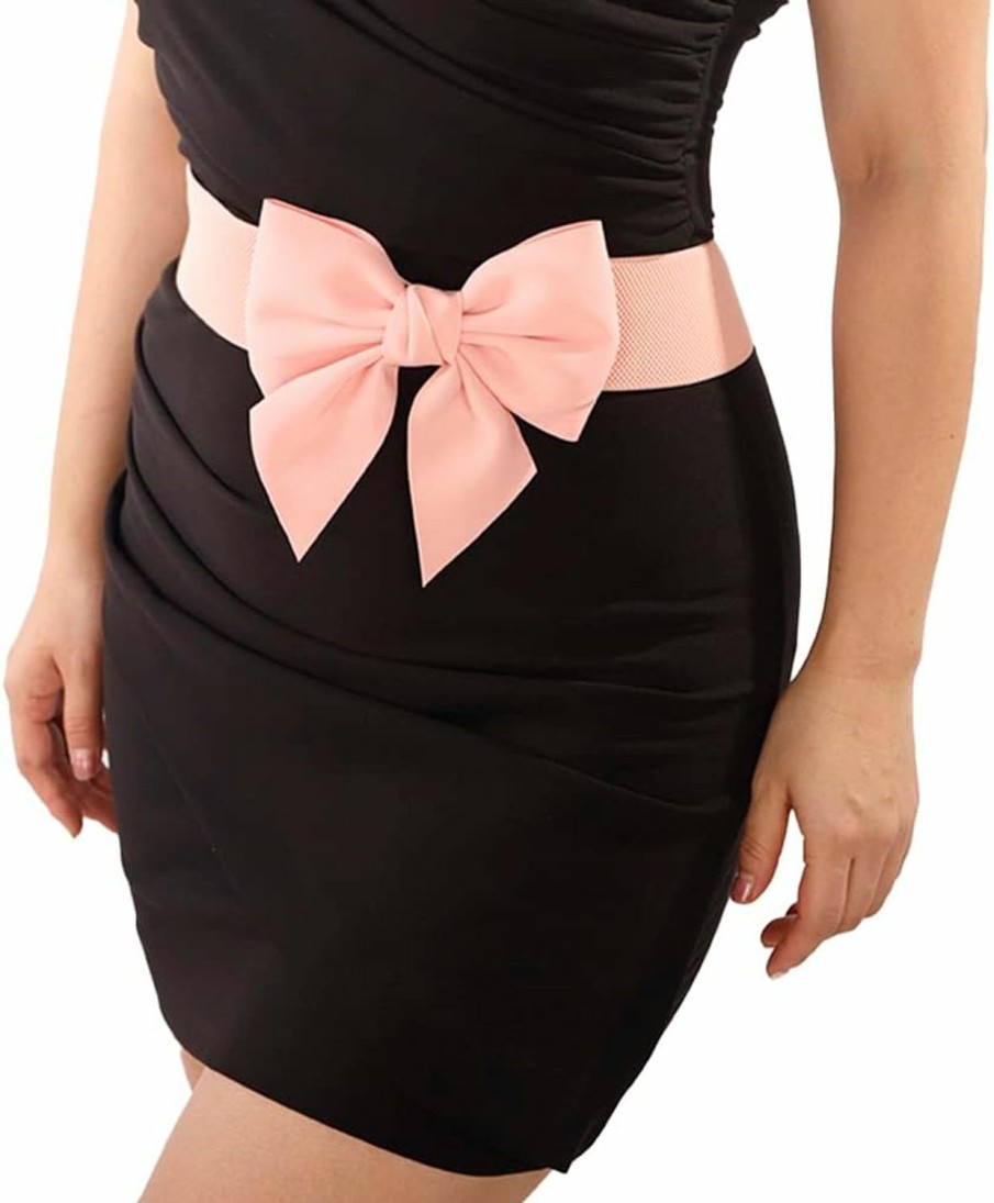 Wiwpar Wiwpar Women Sexy Statement Bow Knot Wide Elastic Waist Belt Adorable Dress Accessory Women'S Waist Belt Vintage Big Bow Knot Corset Waistband For Women Girls Party Prom (Pink) | Belts