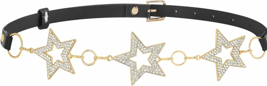 Vaquty Leather Belt Gold Rhinestone Star Belly Chain Belt Adjustable Metal Belts Jewelry Accessories For Women And Girls | Belts