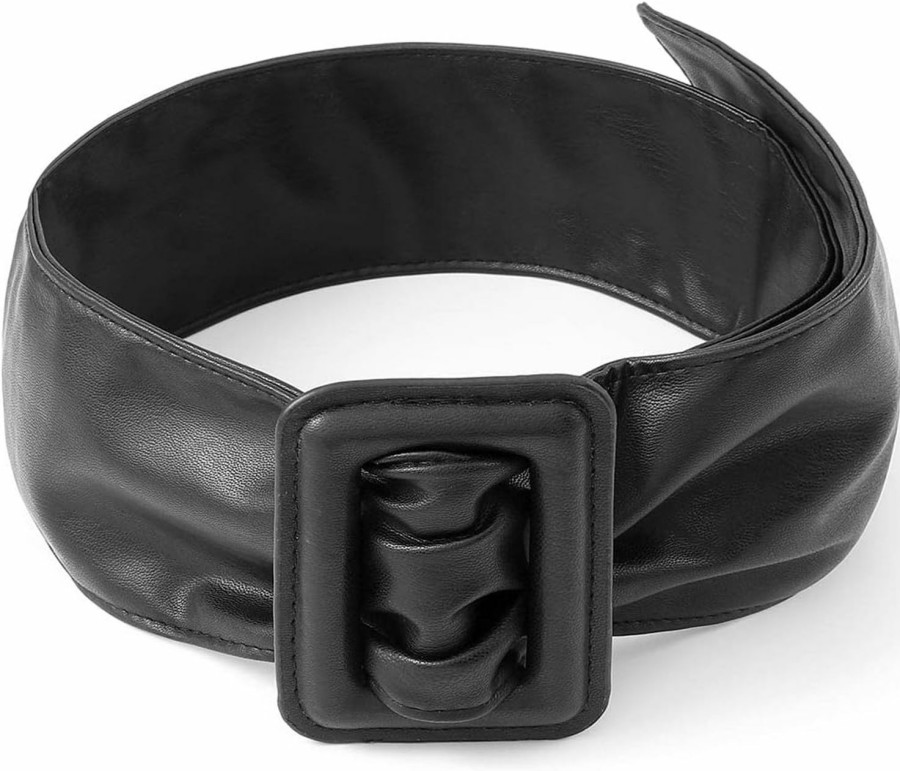 Bohend Bohend Leather Wide Waist Belt Black Dress Belts Solid Color Vintage Wrap Waistband Dress Belt For Women And Girls | Belts