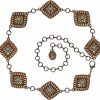 Generic Turquoise Metal Concho Belt For Women, Western Chain Belt For Ladies With Antique Copper Plating And Real Stones | Belts