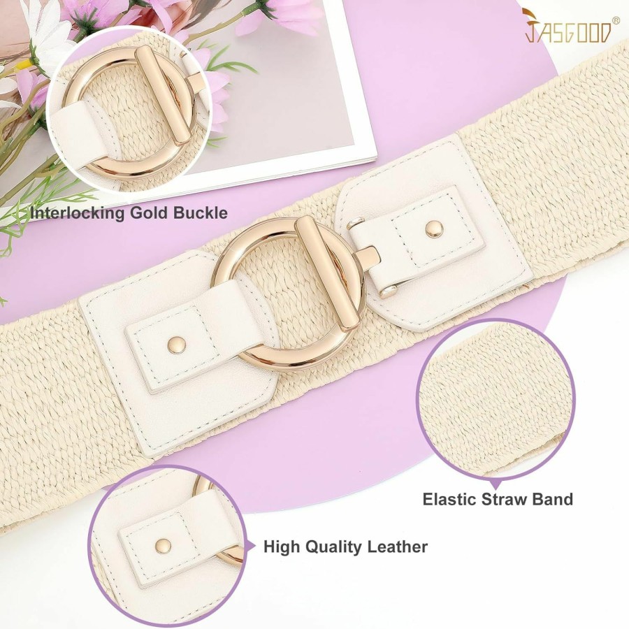 JASGOOD Jasgood Straw Woven Elastic Belt For Women Vintage Wide Stretch Waistband For Dress Boho Ladies Summer Dress Belt | Belts