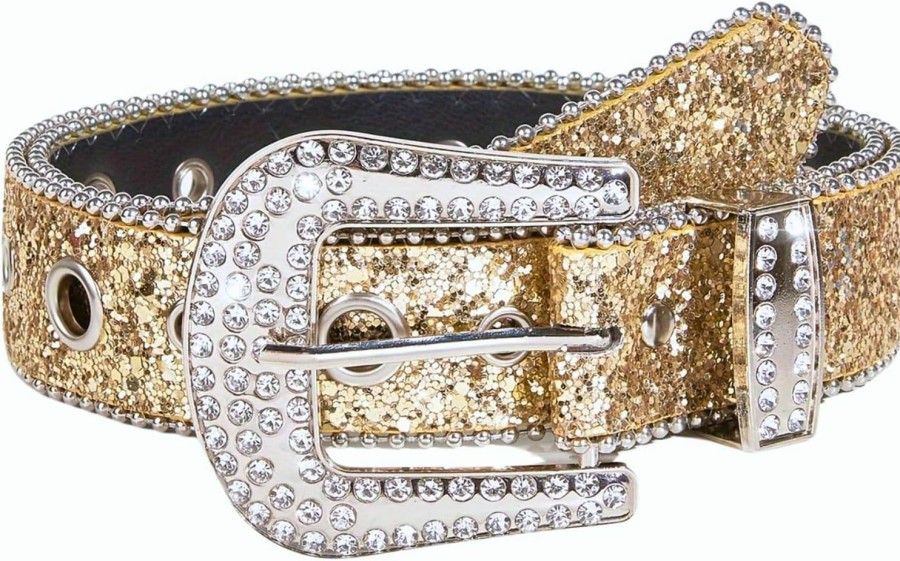 KVV Kvv Rhinestone Bling Belt For Men Women Western Cowboy Diamond Studded Leather Belt For Jeans Dress | Belts