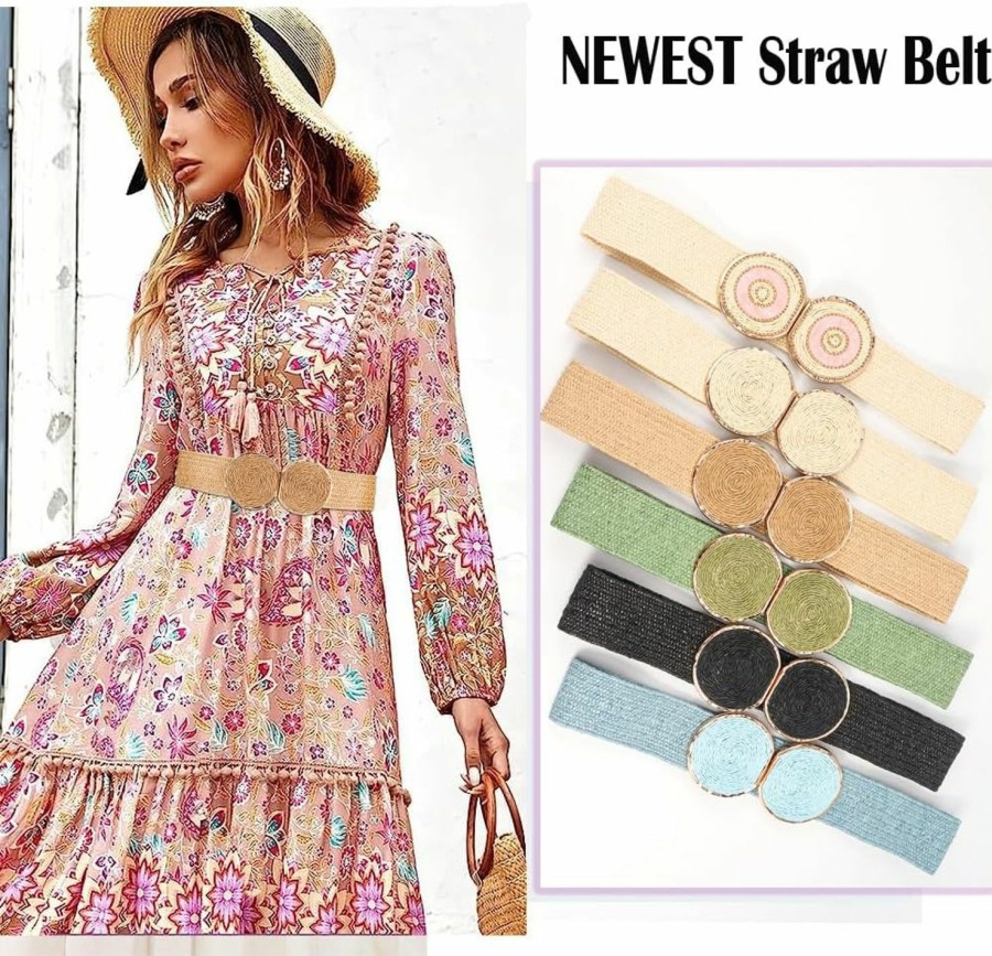 ALAIX Alaix Straw Woven Elastic Belt For Women Wide Stretch Waistband For Dress Boho Summer Dress Belts | Belts