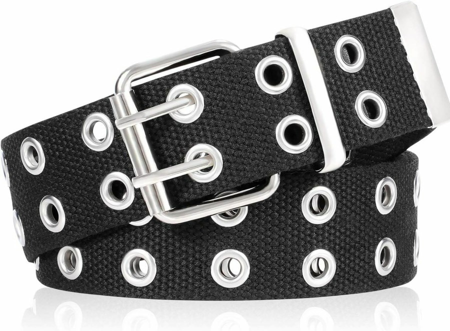 XZQTIVE Xzqtive Double Grommet Canvas Web Belt For Women Men Punk Nylon Belt Jeans 2 Hole Belts Halloween | Belts