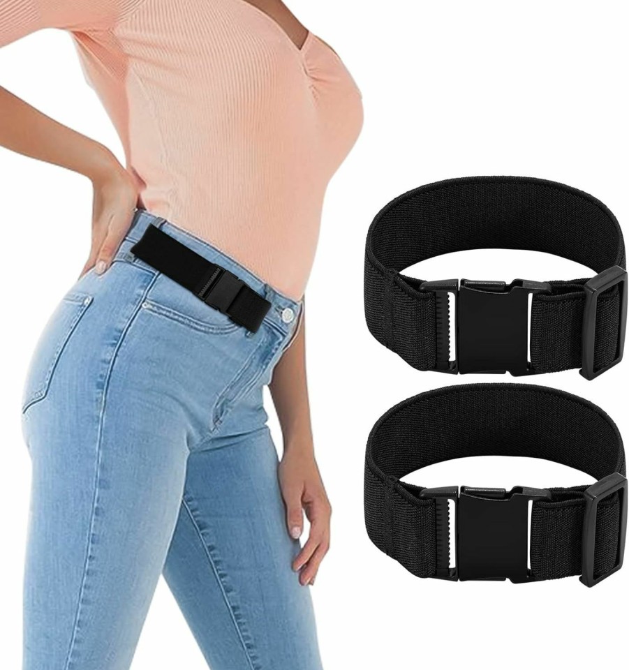 JASGOOD Jasgood Women No Buckle Elastic Belts For Jeans-2 Pack Invisible Pants Adjuster With Flat Buckle Fit 1.5 Inch Belt Loop | Belts