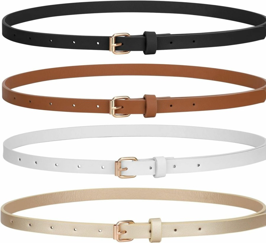 JASGOOD Jasgood 4 Pack Skinny Women Leather Belt For Dresses Thin Waist Belt For Jeans Pants With Gold Buckle | Belts