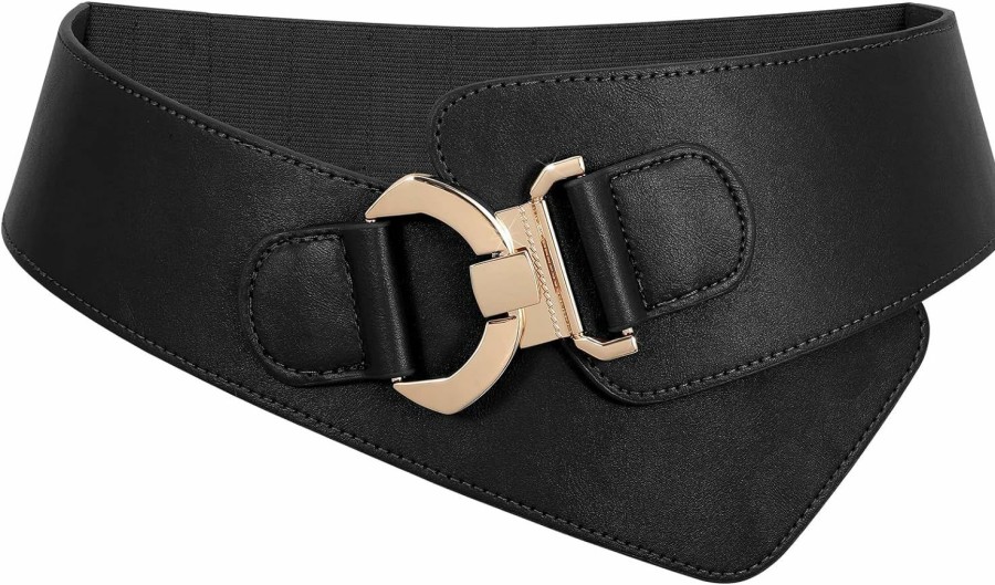 JASGOOD Jasgood Women'S Fashion Vintage Wide Elastic Stretch Waist Belt With Gold Interlock Buckle Halloween Belt (Black,Suit Waist 25-28 Inch) | Belts