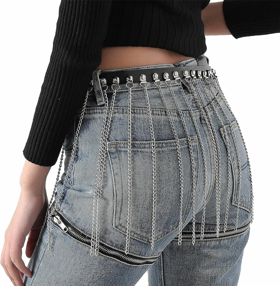 Ayliss Ayliss Women Punk Waist Chain Belt Metal Tassel Pu Leather Vintage Rocker Fashion Dress Belt For Jean Pants Skirt Costume | Belts