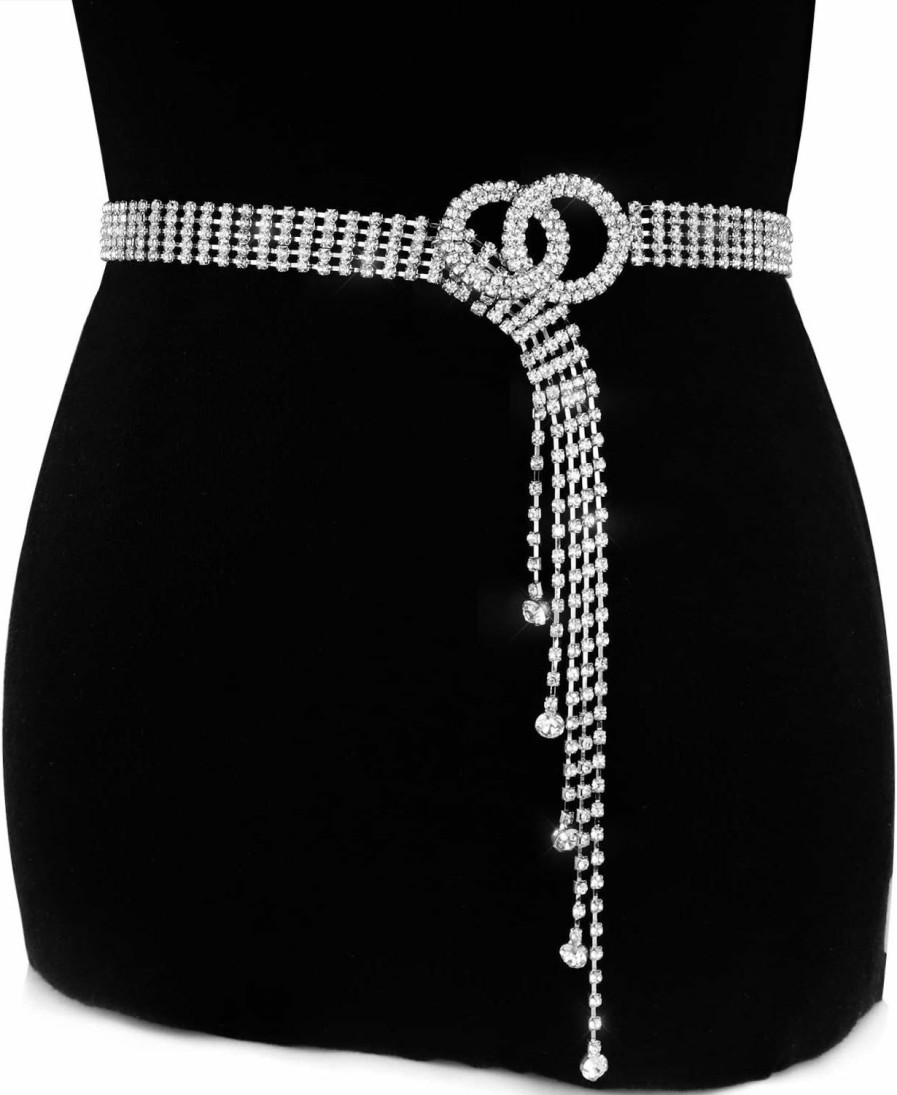 YooAi Crystal Waist Belt For Women Rhinestone Chain Belt O-Ring Waistband Belt For Dress | Belts