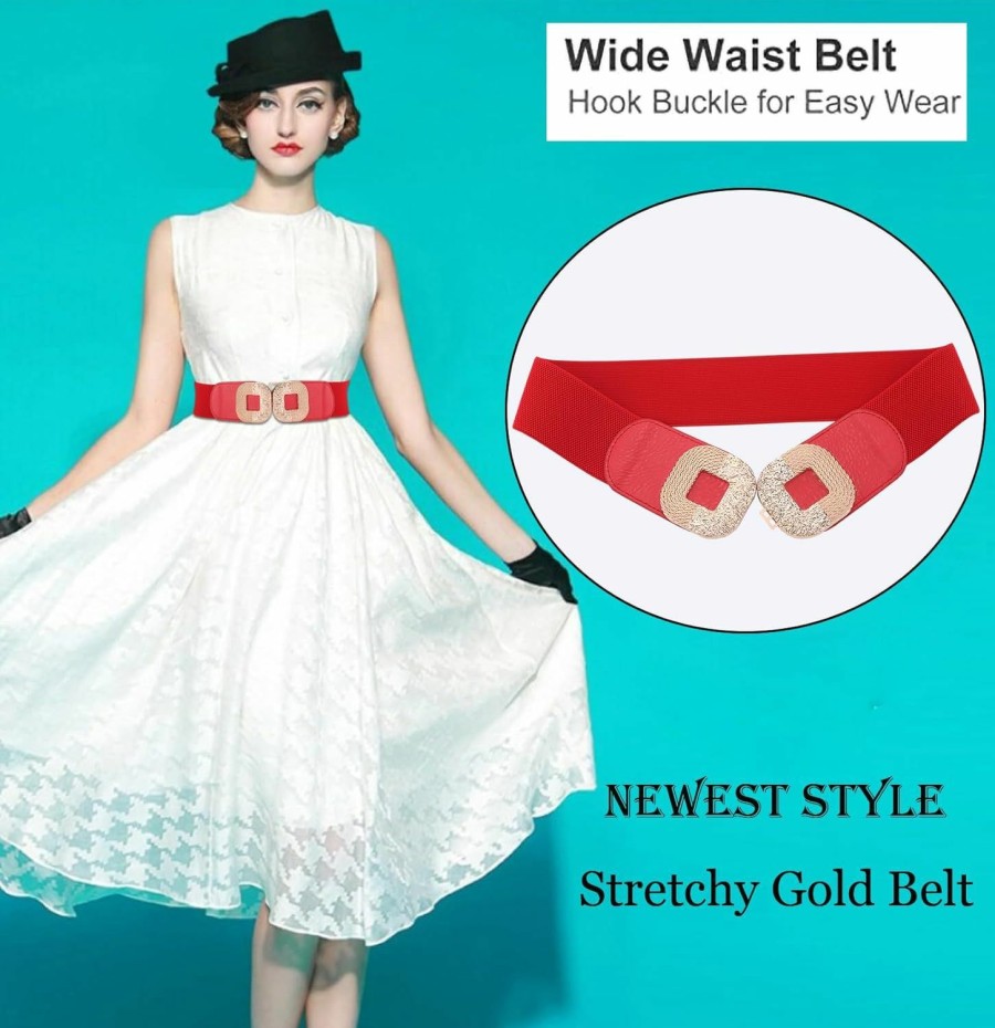 ALAIX Alaix Women'S Wide Elastic Belt Gold Buckle Dress Belt Stretchy Waistband Waist Belt Cinch Belts For Women | Belts