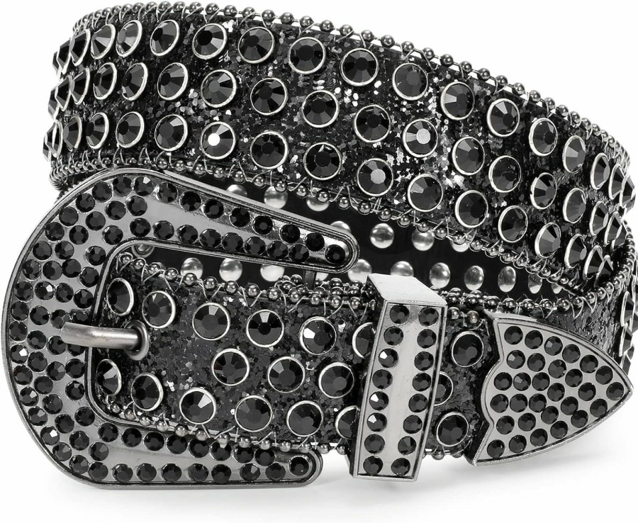 XZQTIVE Xzqtive Men Women Rhinestone Belt Western Cowgirl Cowboy Vintage Bling Crystal Diamond Studded Leather Belt For Jean Pants | Belts