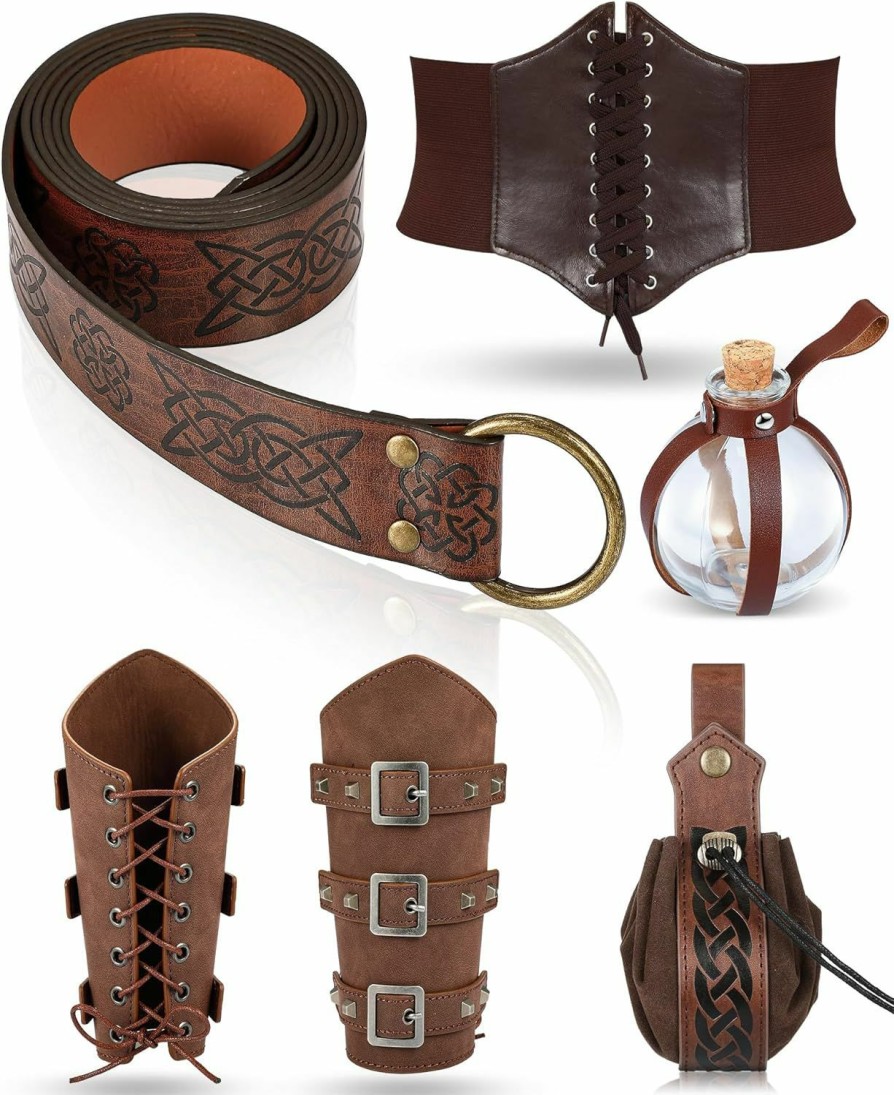 ramede 6 Pcs Women Renaissance Accessories Medieval Leather Belt Pouch Viking Corset Belts Potion Bottle Leather Arm Guards | Belts