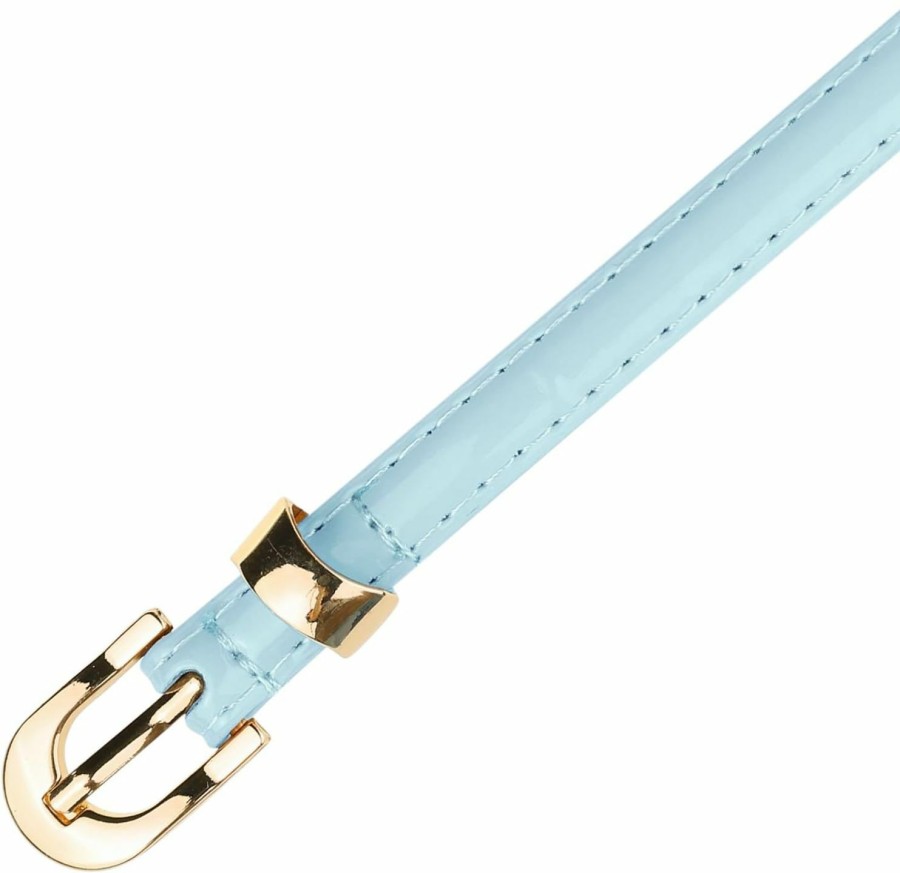 Elerevyo Elerevyo Women Skinny Pu Leather Belt, Thin Waist Belts With Gold Metal Buckle For Dress Jeans | Belts