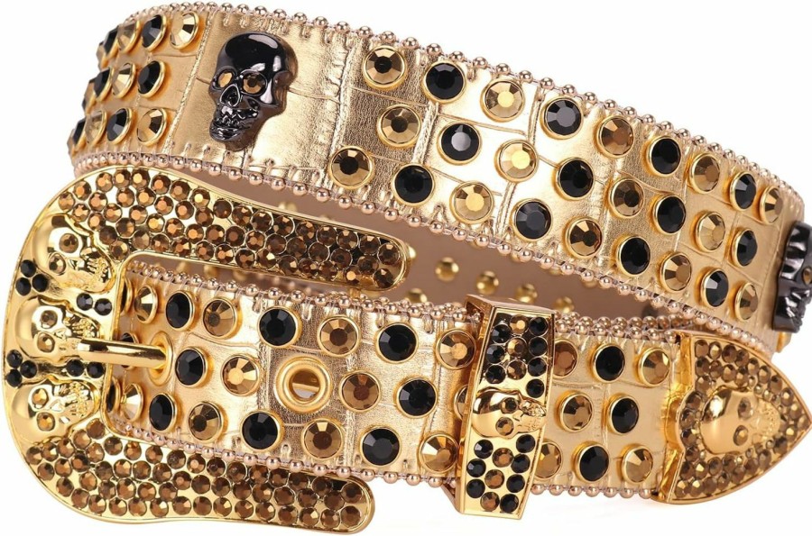 TINIDI Tinidi Western Men Women Rhinestone Belts Bling Crystal Skulls Studded Leather Belt For Pants Jeans | Belts