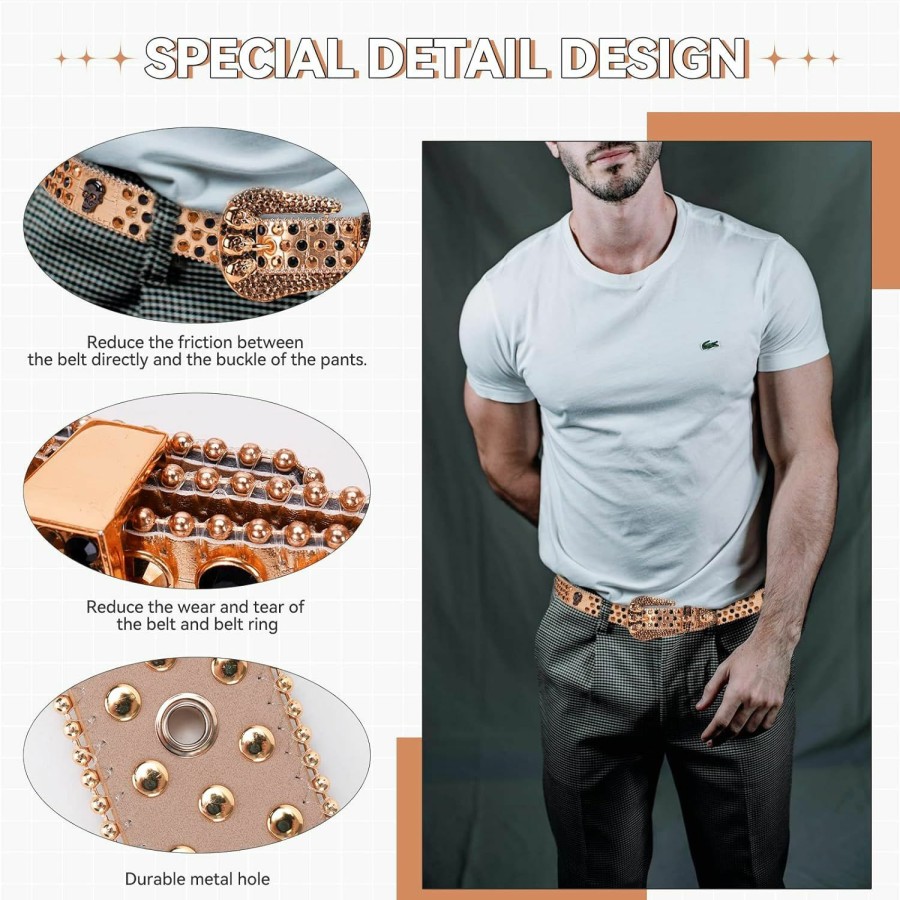 TINIDI Tinidi Western Men Women Rhinestone Belts Bling Crystal Skulls Studded Leather Belt For Pants Jeans | Belts