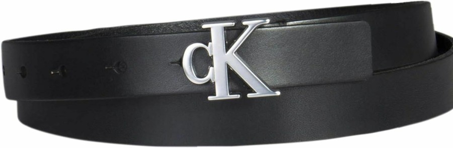 Calvin Klein Calvin Klein Women'S Ck Jeans Monogram Plaque Buckle Casual Leather Skinny Belt For Jeans, Trousers And Dresses | Belts