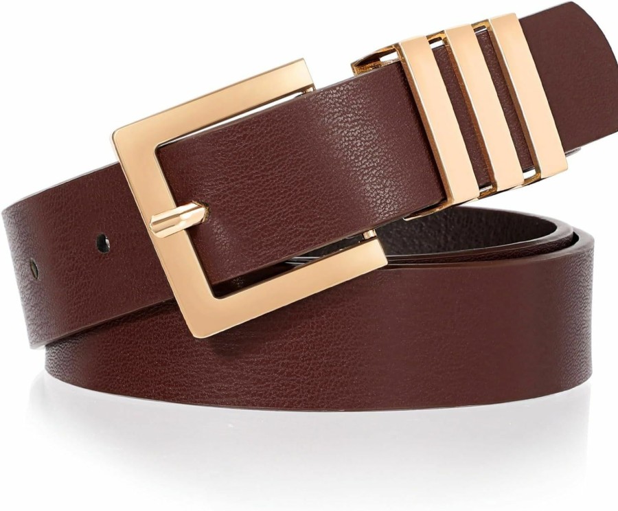 XZQTIVE Xzqtive Plus Size Women'S Leather Belts For Jeans Pants Dress Fashion Ladies Waist Belt With Square Gold Buckle | Belts