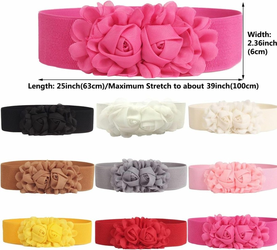 FIEIJ Fieij Women'S Elastic Stretch Wide Rose Double-Flower Waist Belts For Dress | Belts