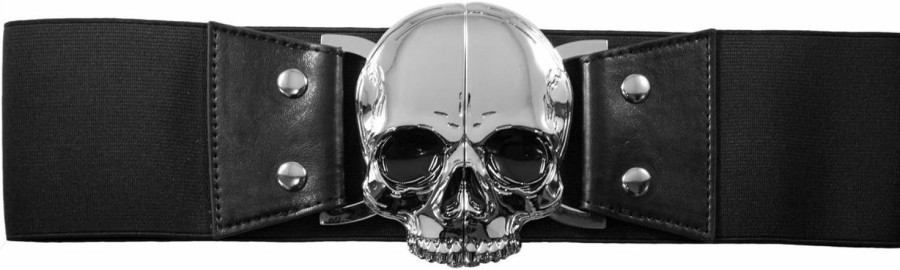 kreepsville 666 Chrome Skull Black Elastic Waist Belt Kreepsville Gothic Horror Fashion | Belts