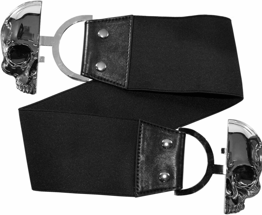 kreepsville 666 Chrome Skull Black Elastic Waist Belt Kreepsville Gothic Horror Fashion | Belts