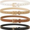 CORAID Set Of 4 Women Skinny Belts Faux Leather Thin Waist Belt With Gold Buckle For Pants Jeans Dresses Ladies | Belts