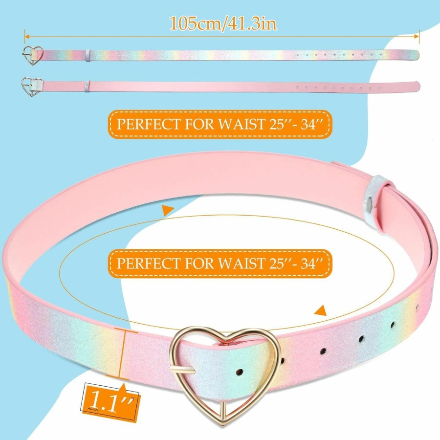 SATINIOR Satinior Rainbow Belt Pu Leather Waist Belt Women Girls Glitter Belt With Heart Buckle Adjustable Shiny Dress Belt For Jeans Dress | Belts