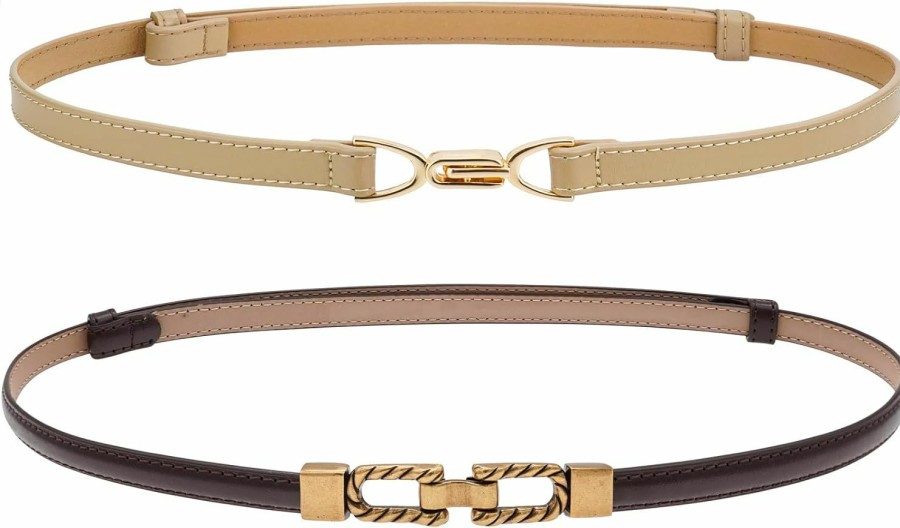 BAOKELAN Baokelan Skinny Leather Belt For Women 2 Pack Thin Waist Belts With Alloy Buckle For Dress | Belts