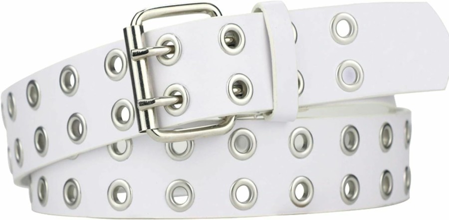 macoking Grommet Leather Belts For Women, Black Belt Women Men With Double Studded Holes | Belts