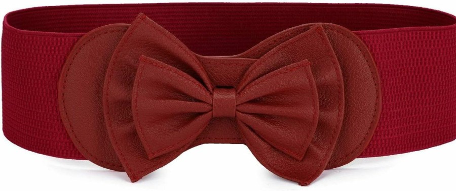 Allegra K Allegra K Women Bowtie Ornament Press Stud Button Elastic Waist Cinch Belt | Belts