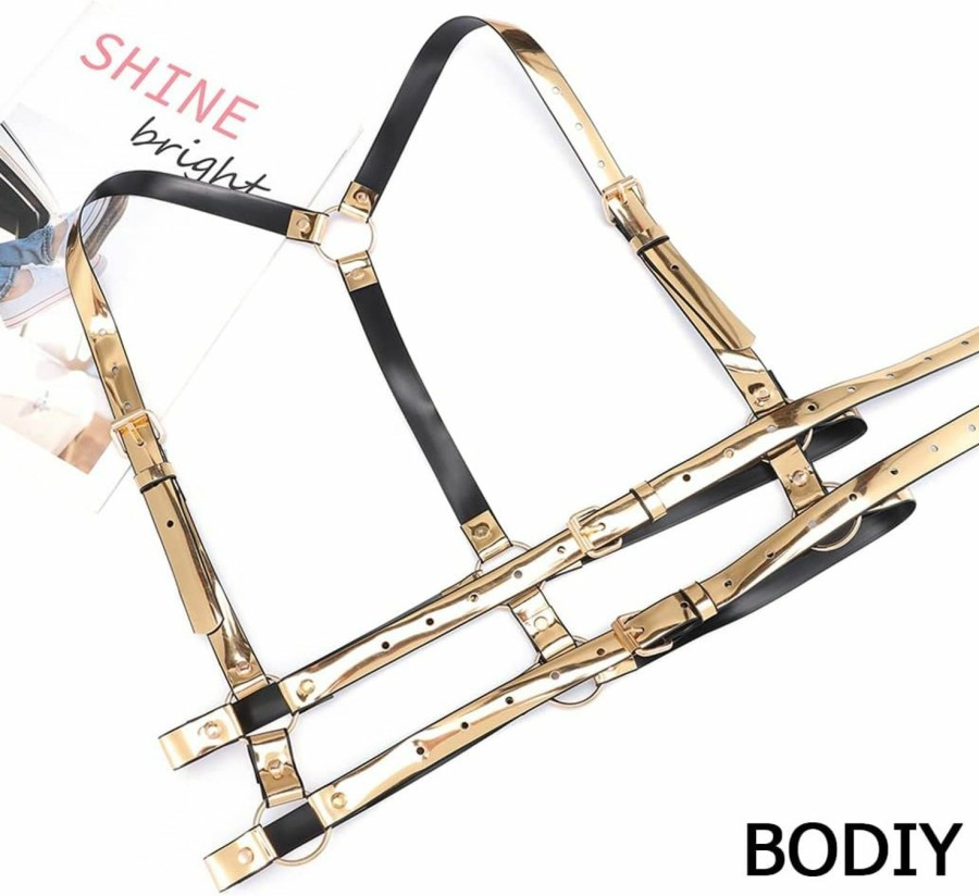 BODIY Bodiy Women High Waisted Harness Belt Mirror Waist Strap Belts Rave Punk Rock Belts | Belts