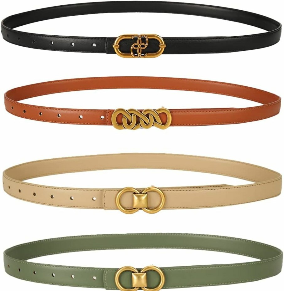 GLITZALL Glitzall 4 Pack Gold Belts For Women, Ladies Fashion Waist With Gold Buckle, Womens Pu Leather Belt | Belts