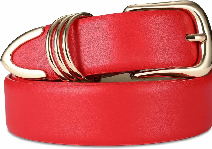 RISANTRY Women'S Leather Belts For Jeans Dresses, Black Leather Waist Belt Fashion Ladies Belts With Gold Buckle | Belts