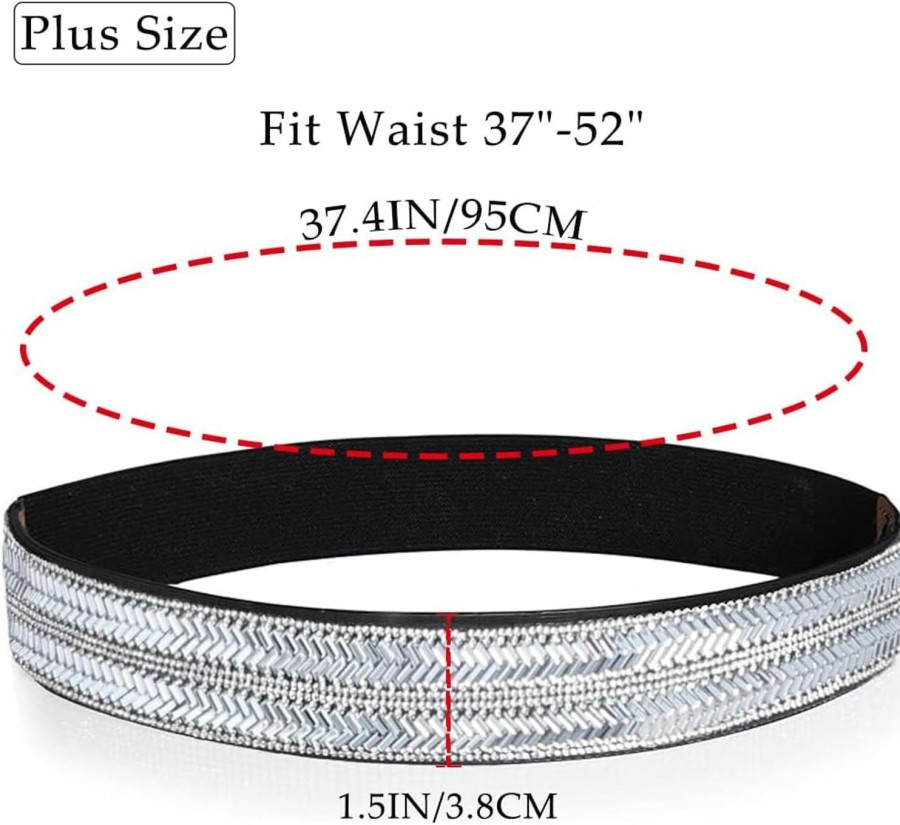 Abien Abien Rhinestone Wasit Belts Black Elastic Belt Sparkle Stretch Waist Belt Plus Size For Women For Dresses | Belts