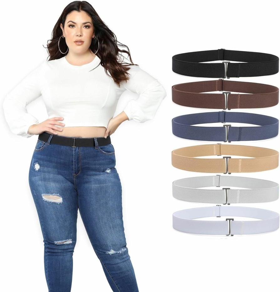 XZQTIVE Xzqtive 4 Pieces 6 Pieces Invisible No Show Women Belt Stretch Elastic Adjustable With Flat Buckle For Jeans Pants Dresses | Belts