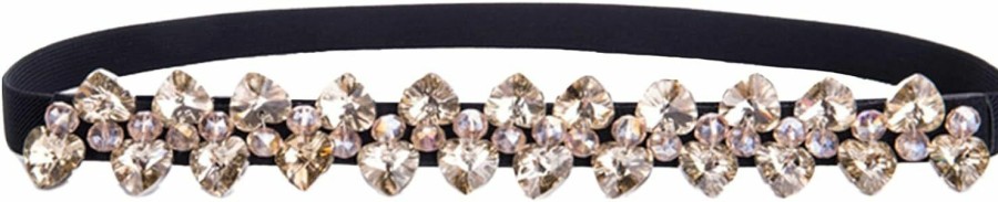 Choleeki Stretchy Rhinestone Belt Elastic White Crystal Thin Belts Fashion Waist Accessories For Women Dress | Belts