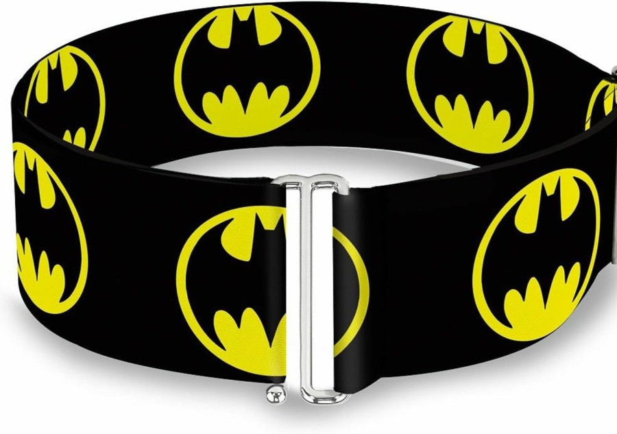 Buckle-Down Dc Comics Belt, Cinch Belt Bat Signal Black Yellow, 3.0 Inch Wide, Adjustable | Belts