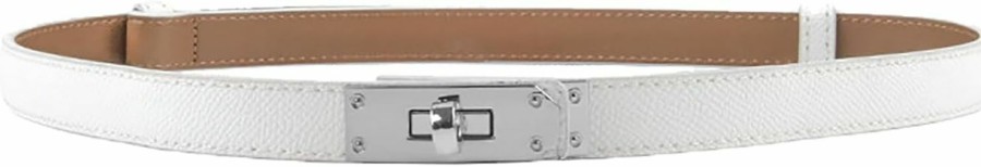 ANHAISHUILV Anhaishuilv Women'S Skinny Leather Belt With Adjustable Silver Turn-Lock Buckle - Ideal For Dresses, Jeans, And Coats, Black | Belts