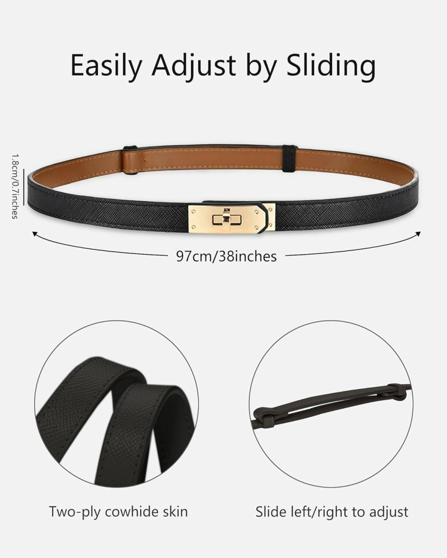 ANHAISHUILV Anhaishuilv Women'S Skinny Leather Belt With Adjustable Silver Turn-Lock Buckle - Ideal For Dresses, Jeans, And Coats, Black | Belts