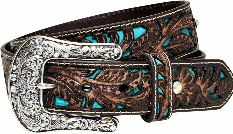 ARIAT Ariat Women'S Turquoise Inlay Floral Bling Belt | Belts