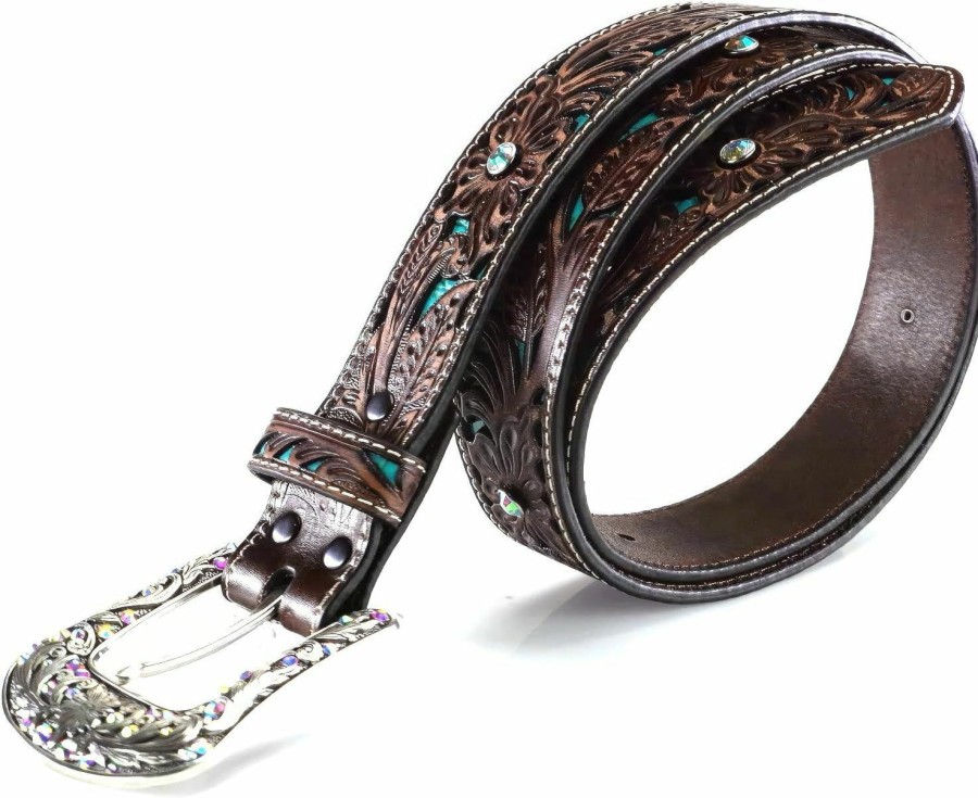 ARIAT Ariat Women'S Turquoise Inlay Floral Bling Belt | Belts