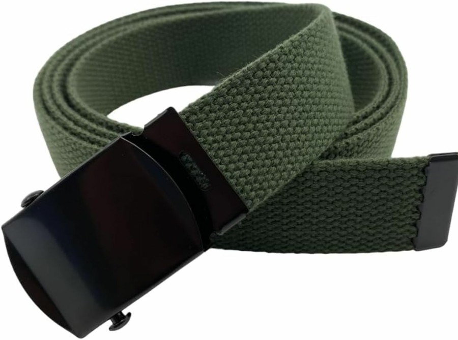 WAUNEE Waunee Canvas Web Belt Military Belt Golf Belt Standard Duty Belt With Black Buckle And Tip 50\" Long Black Buckle | Belts