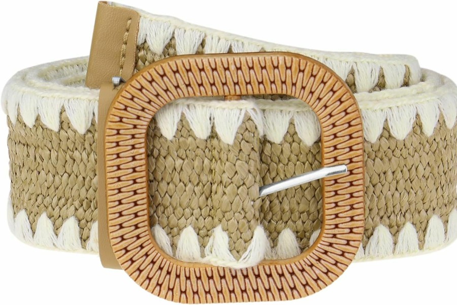 Elerevyo Elerevyo Women'S Straw Woven Belt Elastic Stretch Wide Waist Belt Boho Braided Belts For Dress | Belts