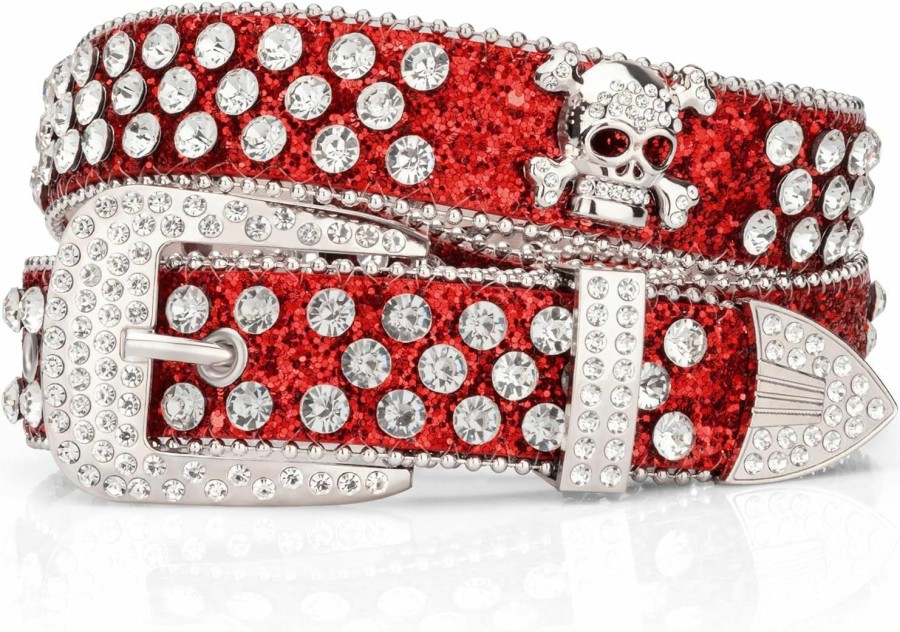 macoking Rhinestone Belts For Women Men, Bling Skull Belt Western Studded Leather Belt | Belts