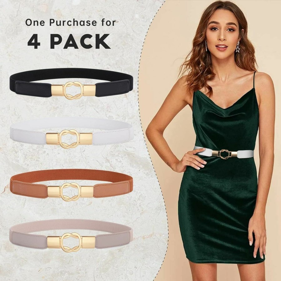 XZQTIVE Xzqtive 3 Pieces Women Wide Waist Belt For Dress Sweater Fashion Elastic Stretch Waistband With Gold Circle Hook Buckle | Belts