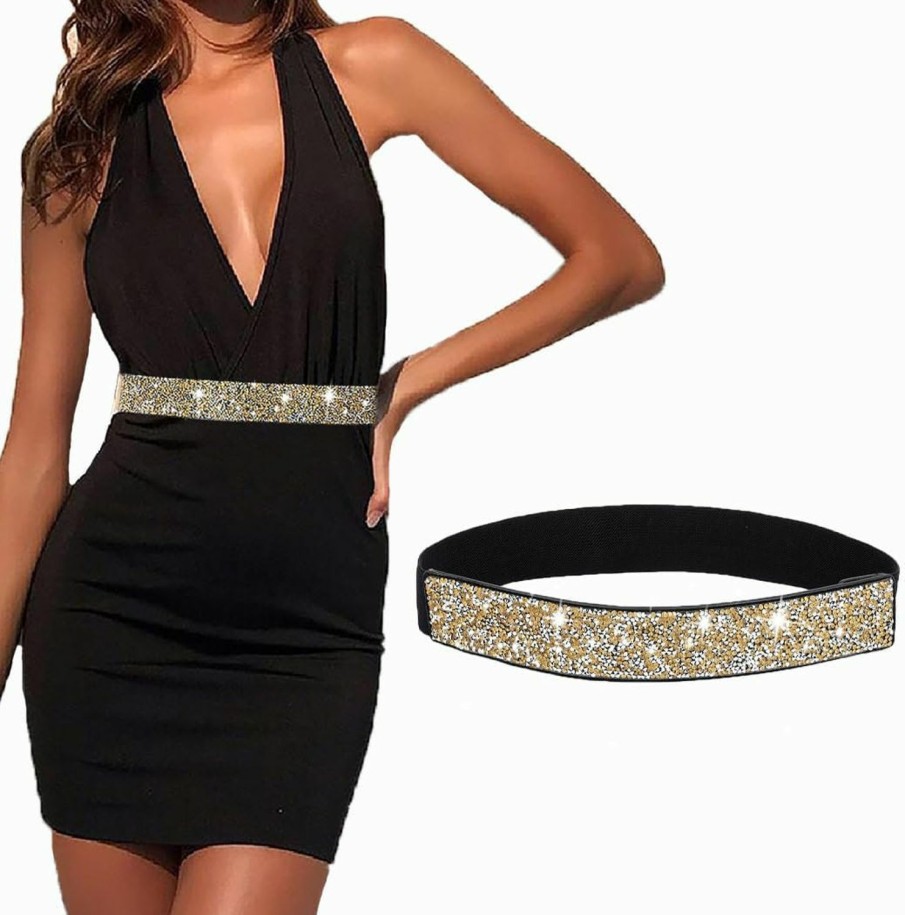 Auwoyss Women Belt Rhinestone Stretch Dresses Belt Elastic Vintage Waist Belt For Women And Girls | Belts